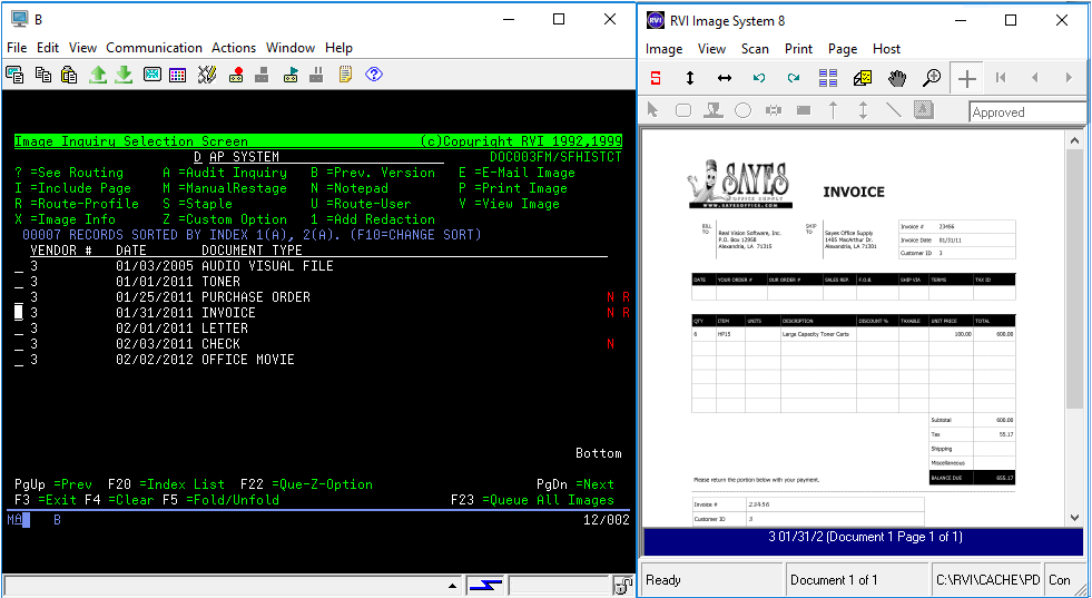 RVI running inside a 5250 green-screen application